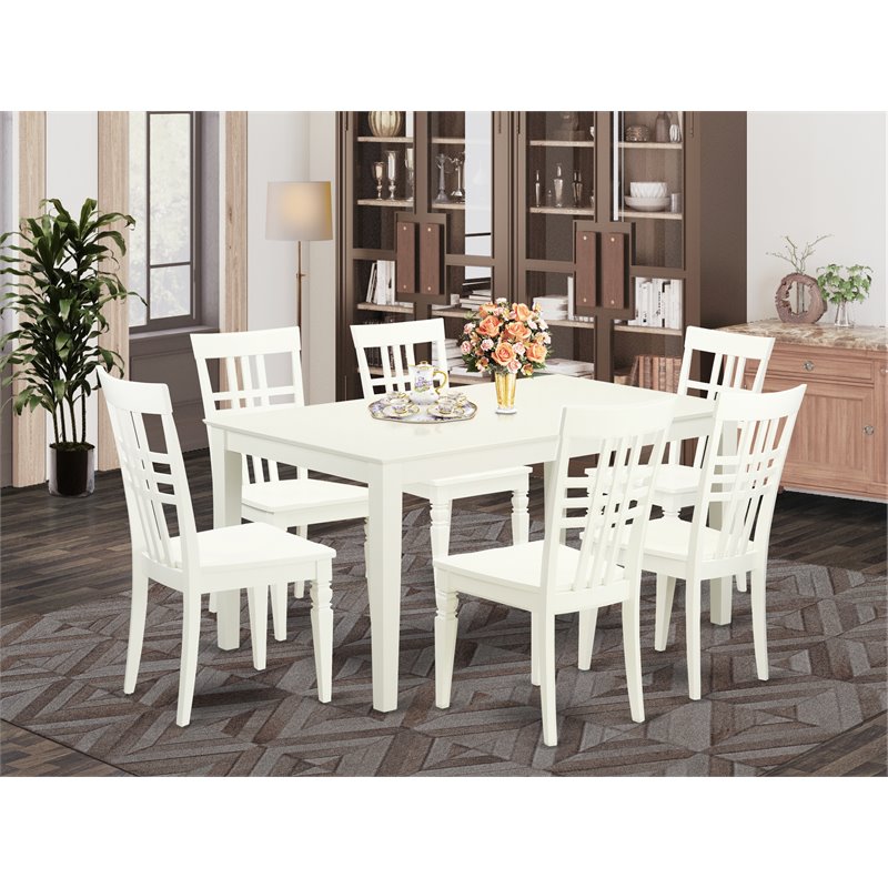 Pemberly Row 7-Piece Wood Dining Set with Cross Hatched Chairs in Linen White