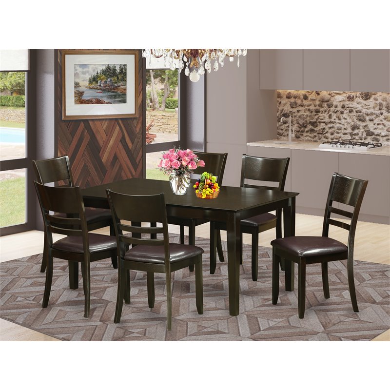 Pemberly Row 7-Piece Wood Dining Table Set in Cappuccino Finish