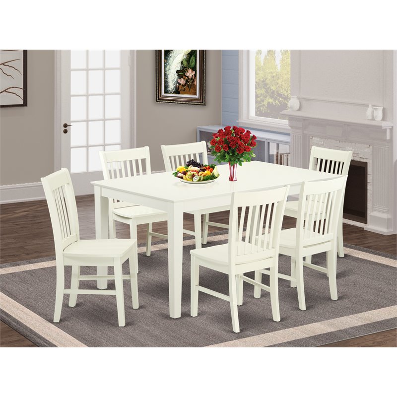 Pemberly Row 7-Piece Dining Set with Slatted Chairs in Linen White