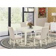 Pemberly Row 5-Piece White Wood Dining Set with Light Beige Chairs