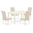 Pemberly Row 5-Piece White Wood Dining Set with Light Beige Chairs