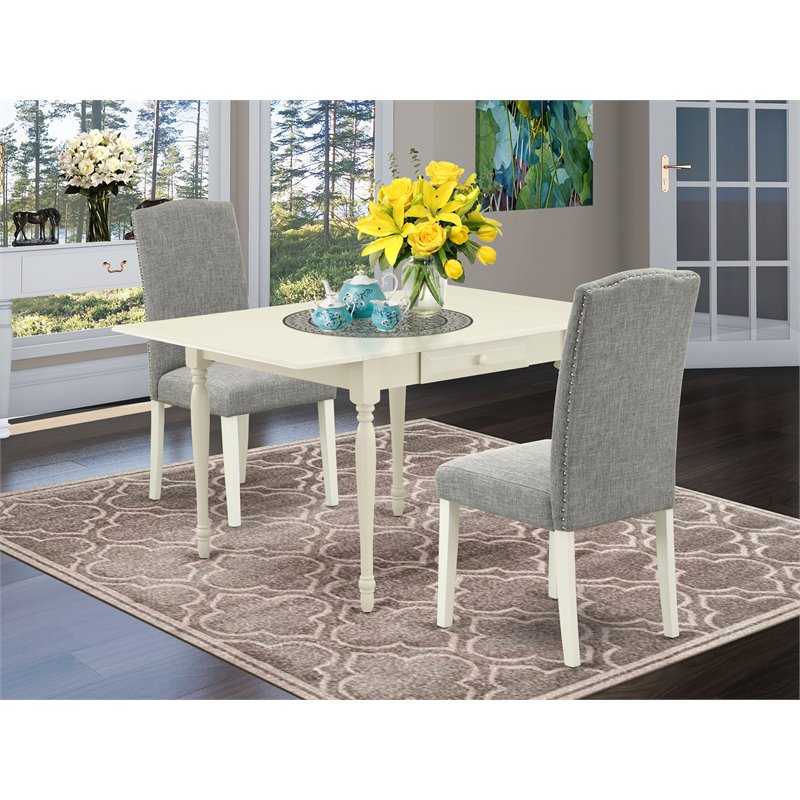 Pemberly Row 3-Piece Wood Dining Set with Fabric Seat in Linen White