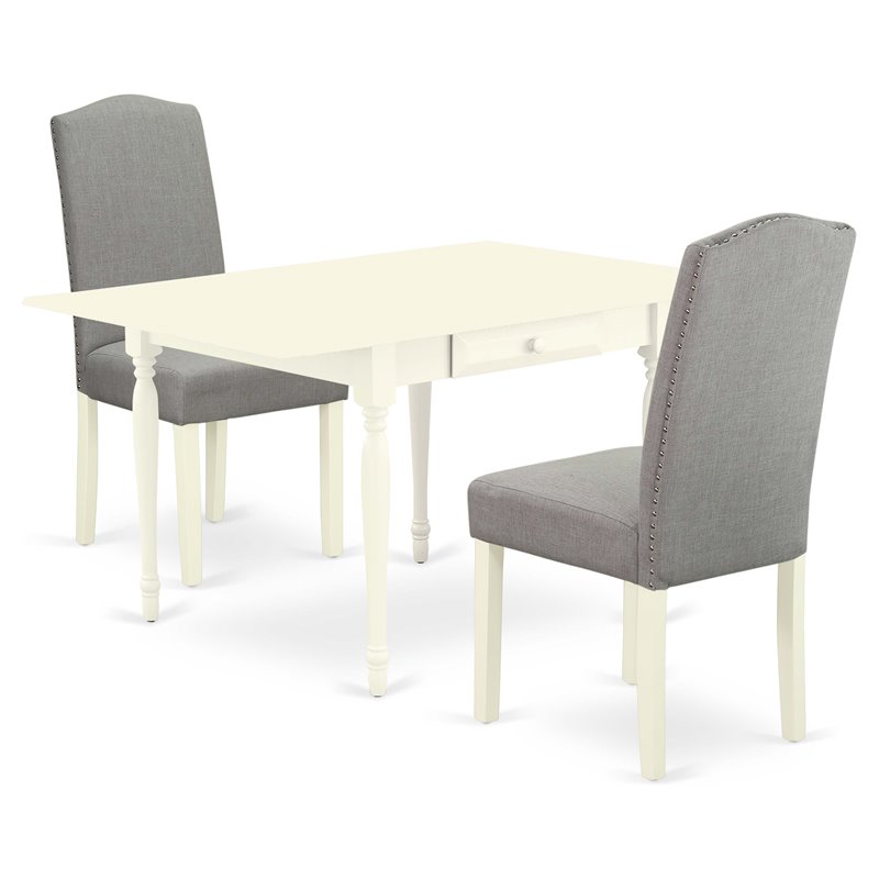 Pemberly Row 3-Piece Wood Dining Set with Fabric Seat in Linen White