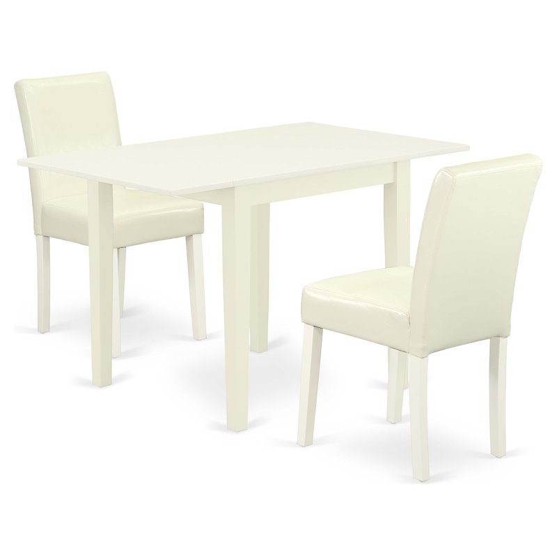 Pemberly Row 3-Piece Wood Dining Set with White Leather Seats in Linen White
