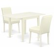 Pemberly Row 3-Piece Wood Dining Set with White Leather Seats in Linen White