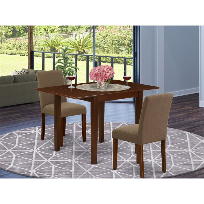Pemberly Row 3-Piece Wood Dining Set with Linen Fabric in Mahogany