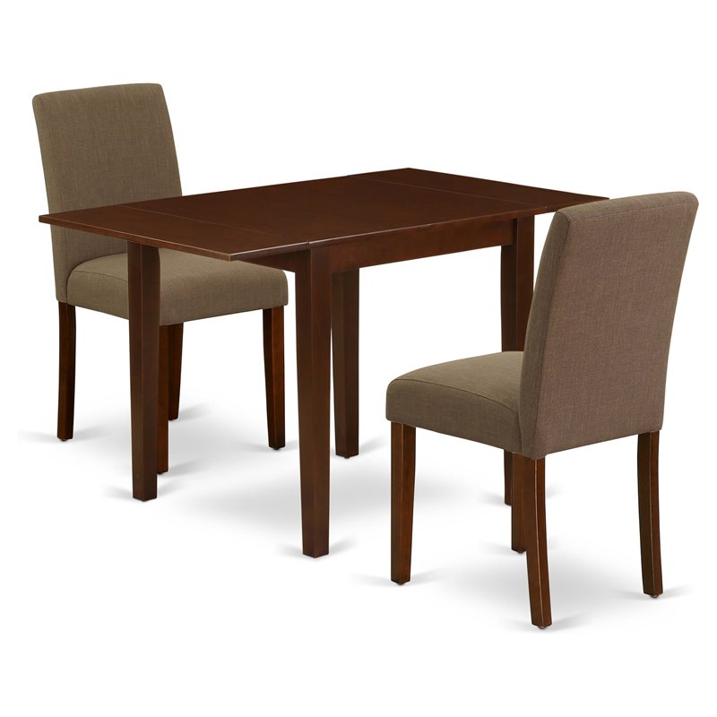 Pemberly Row 3-Piece Wood Dining Set with Linen Fabric in Mahogany
