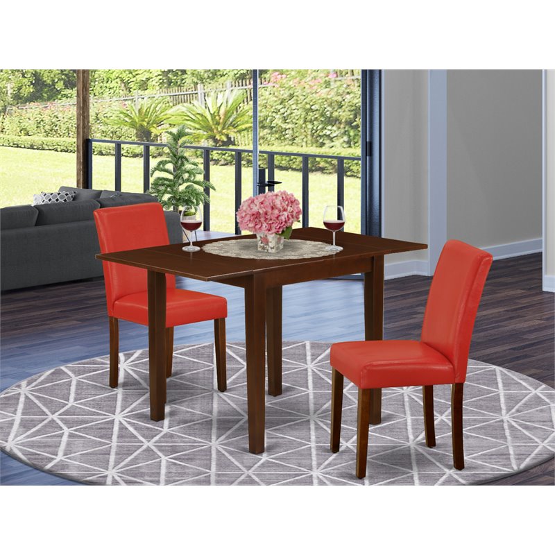 Pemberly Row 3-Piece Wood Dining Set with PU Leather in Mahogany