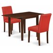 Pemberly Row 3-Piece Wood Dining Set with PU Leather in Mahogany