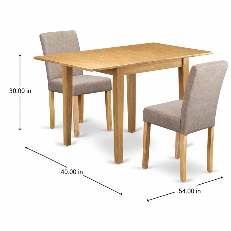 Pemberly Row 3-Piece Wood Dining Set with Linen Fabric in Light Fawn and Oak