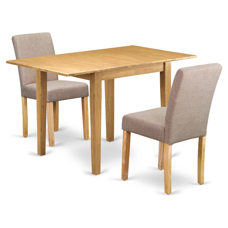 Pemberly Row 3-Piece Wood Dining Set with Linen Fabric in Light Fawn and Oak