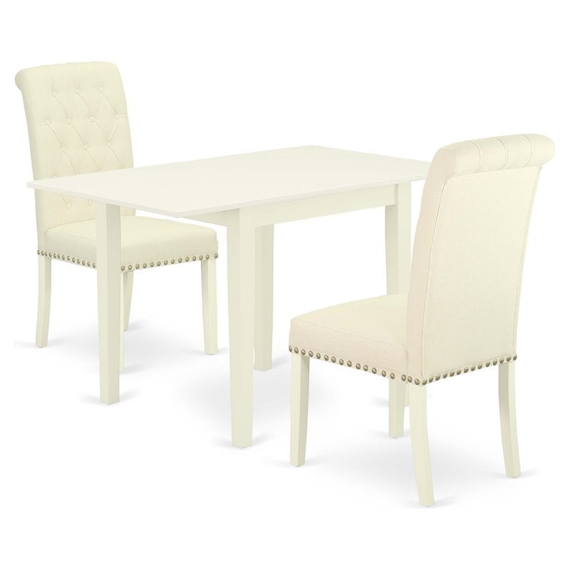 Pemberly Row 3-Piece Wood Dining Set with Beige Linen in Linen White