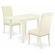 Pemberly Row 3-Piece Wood Dining Set with Beige Linen in Linen White