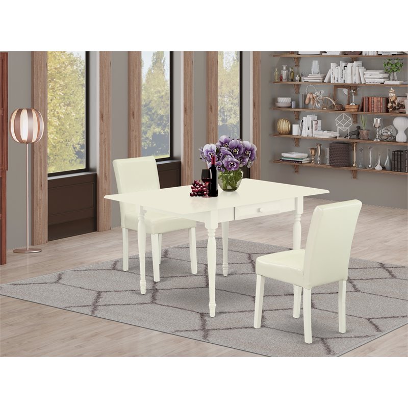 Pemberly Row 3-Piece Dining Set with White PU Leather Upholstery
