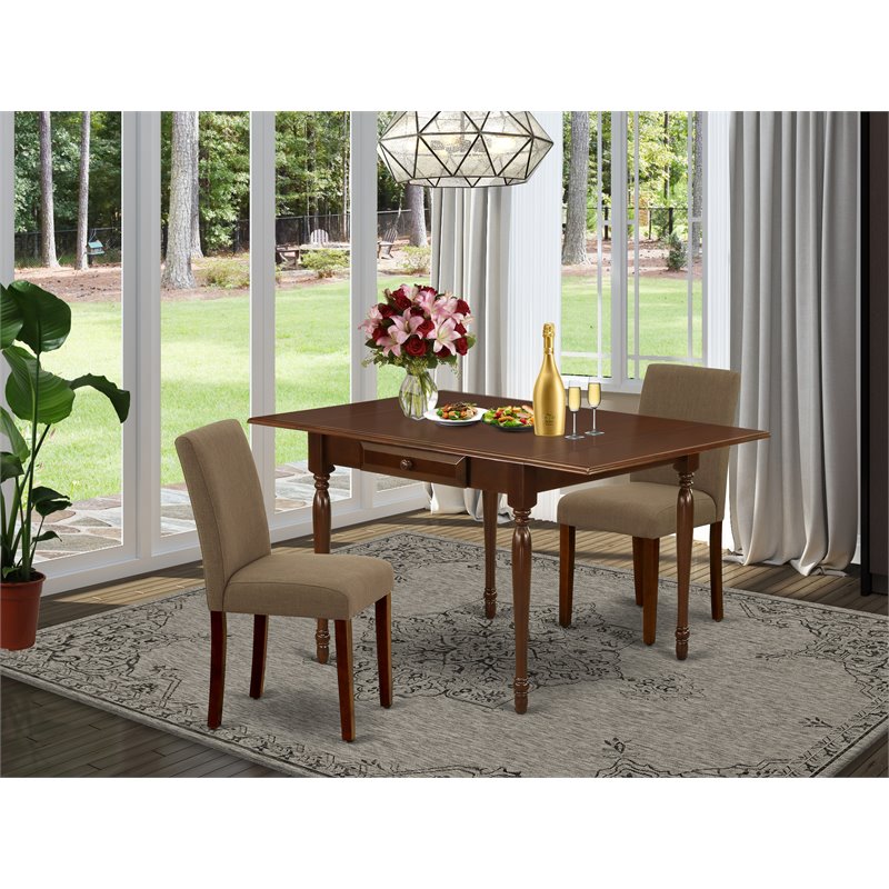 Pemberly Row 3-Piece Wood Dining Table Set in Mahogany Finish