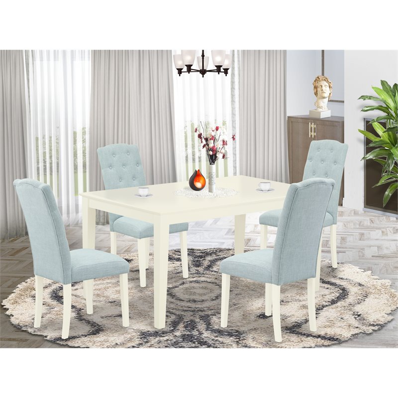 Pemberly Row 5-Piece Wood Dining Set in Linen White/Baby Blue Finish