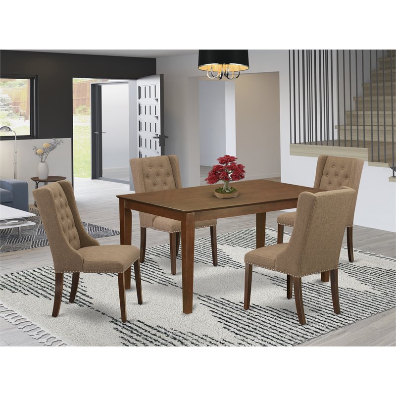 Pemberly Row 5-Piece Rubberwood Dining Set with Linen Fabric Chairs