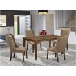 Pemberly Row 5-Piece Rubberwood Dining Set with Linen Fabric Chairs