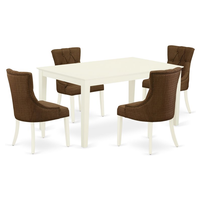 Pemberly Row 5-Piece Asian Hardwood Dining Set in Linen White/Dark Coffee