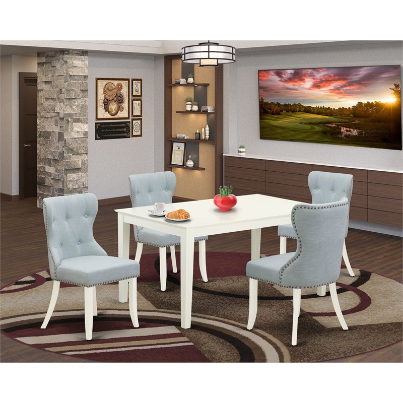 Pemberly Row 5-Piece Rectangle Wood Dining Table Set in Linen White