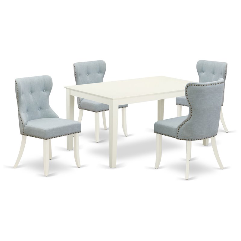 Pemberly Row 5-Piece Rectangle Wood Dining Table Set in Linen White