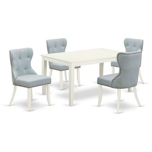 Pemberly Row 5-Piece Rectangle Wood Dining Table Set in Linen White