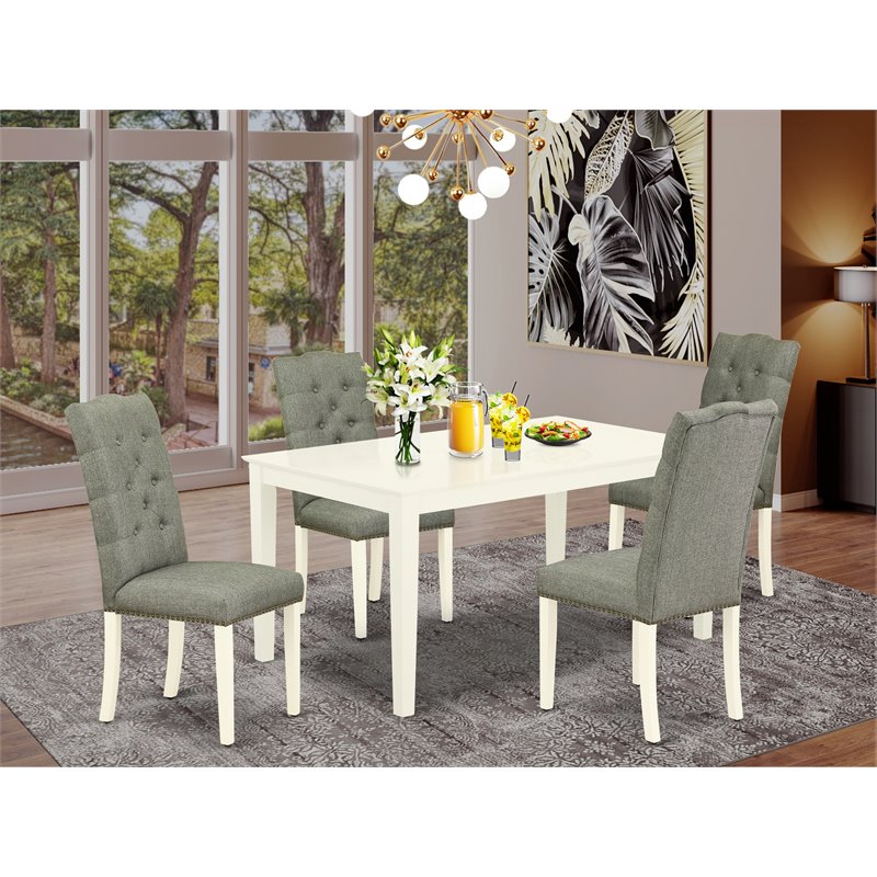 Pemberly Row 5-Piece Rectangle Wood Dining Table Set in Linen White