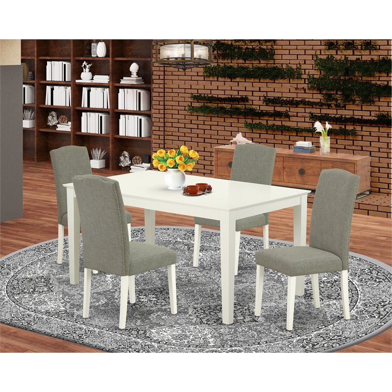 Pemberly Row 5-Piece Dining Set with Wood Table and Linen White Finish