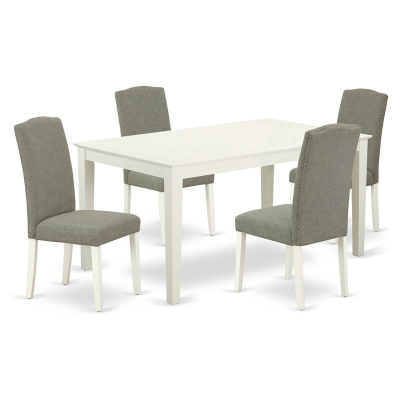 Pemberly Row 5-Piece Dining Set with Wood Table and Linen White Finish