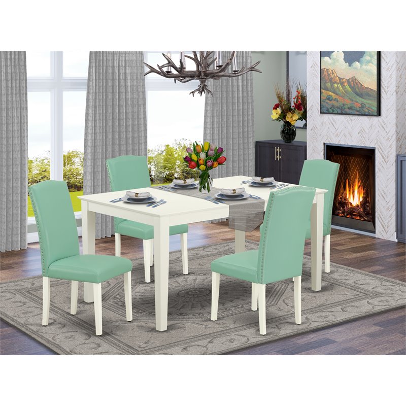 Pemberly Row 5-Piece Dining Set with Wood Table and Linen White Finish