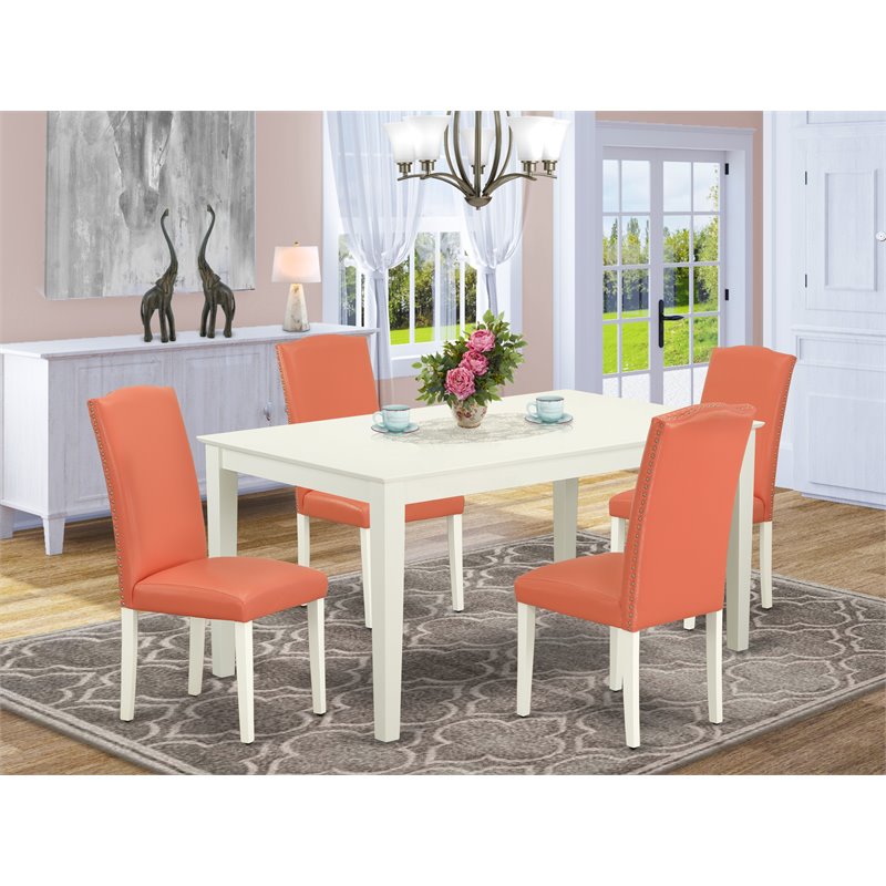 Pemberly Row 5-Piece Dining Set with Wood Table and Linen White Finish