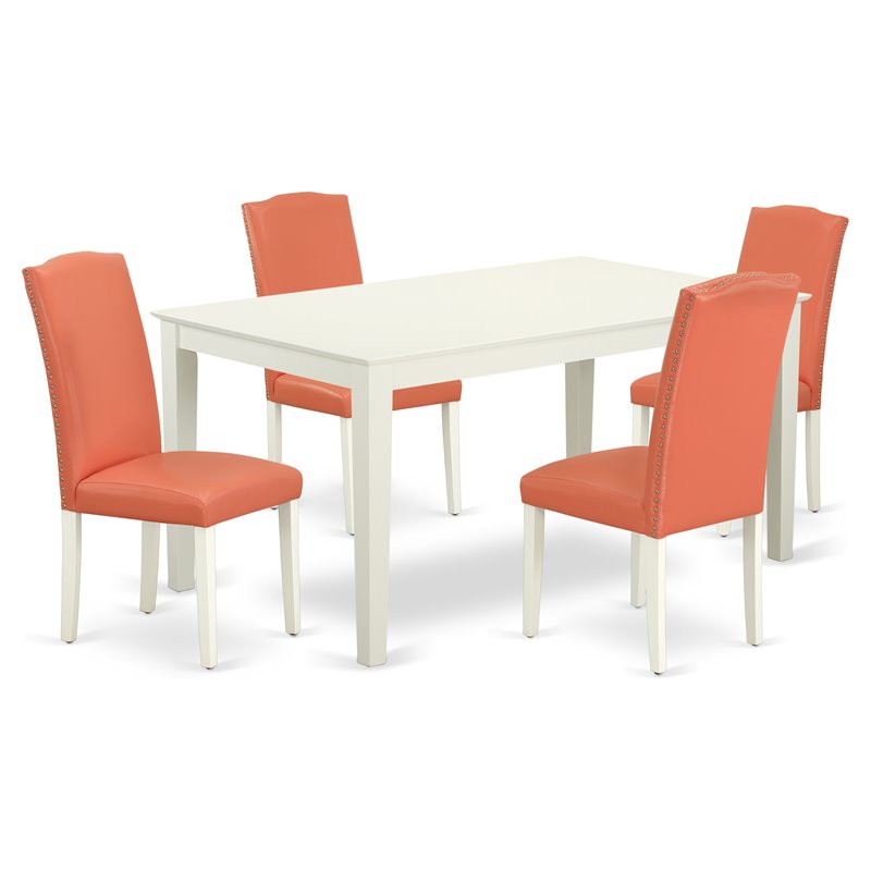 Pemberly Row 5-Piece Dining Set with Wood Table and Linen White Finish
