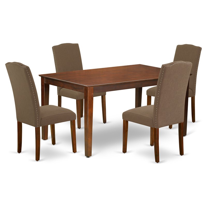 Pemberly Row 5-Piece Dining Set with Mahogany Table and Dark Coffee Chairs
