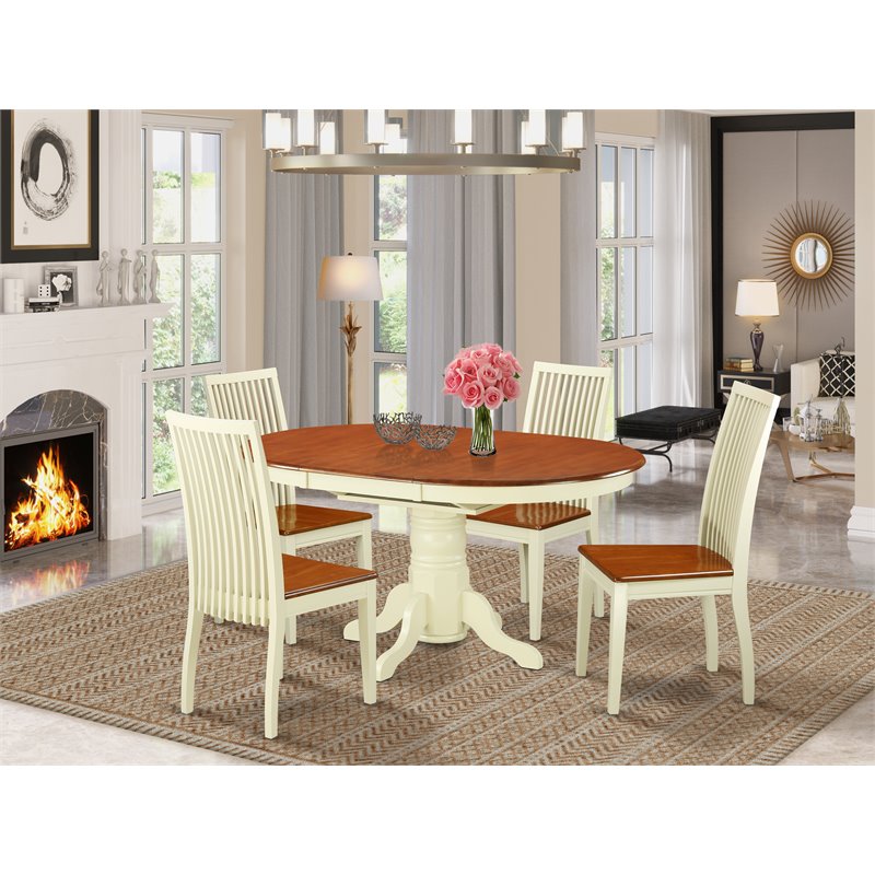 Pemberly Row 5-Piece Wood Dining Set in Buttermilk & Cherry Finish