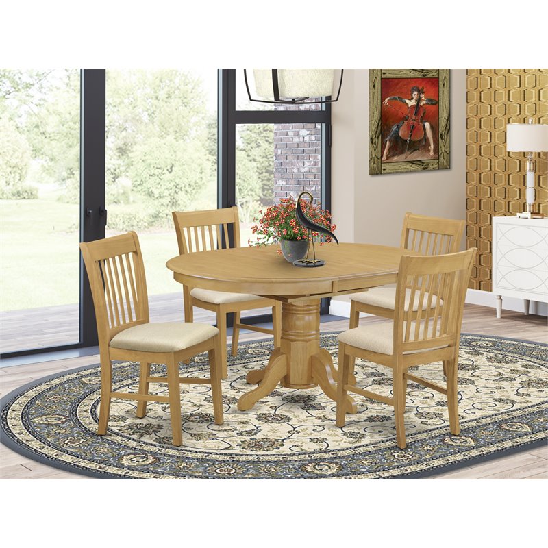 Pemberly Row 5-Piece Dining Set with Oak Finish and Linen Upholstery