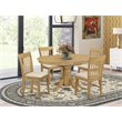 Pemberly Row 5-Piece Dining Set with Oak Finish and Linen Upholstery