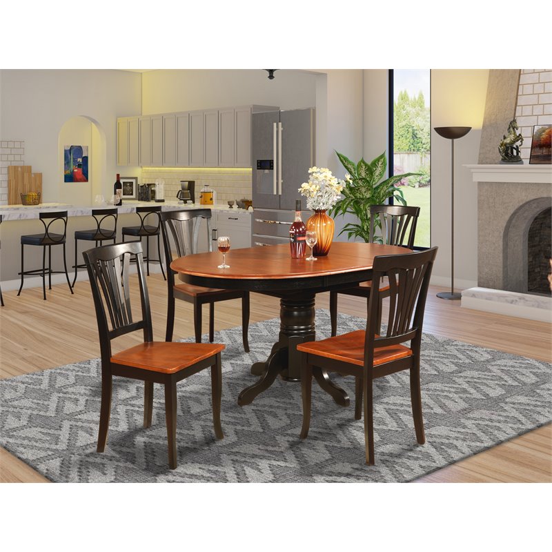 Pemberly Row 5-Piece Black and Cherry Dining Set with Self-Storing Leaf