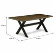 Pemberly Row X-Style 40x72 in Wood Dining Table in Black and Espresso