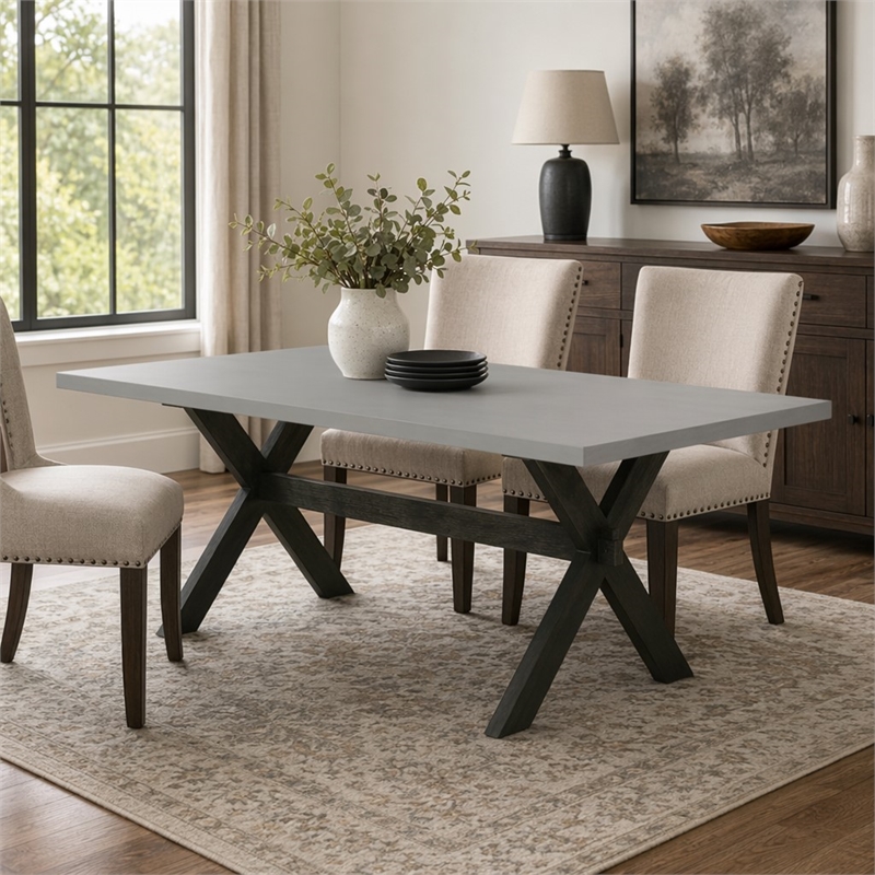 Pemberly Row Rectangular Wood Dining Table in Black and Gray Finish
