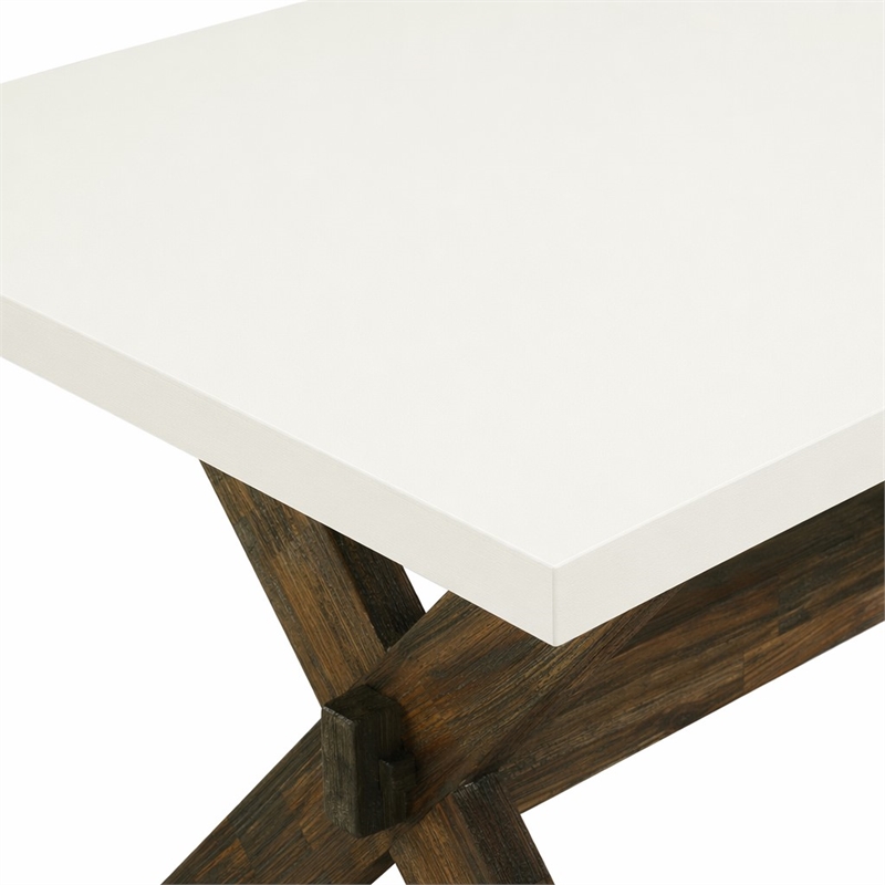 Pemberly Row Rectangular Wood Dining Table in Linen White/Espresso Finish