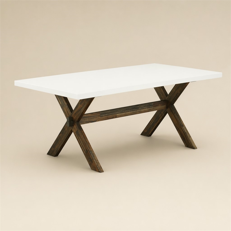 Pemberly Row Rectangular Wood Dining Table in Linen White/Espresso Finish