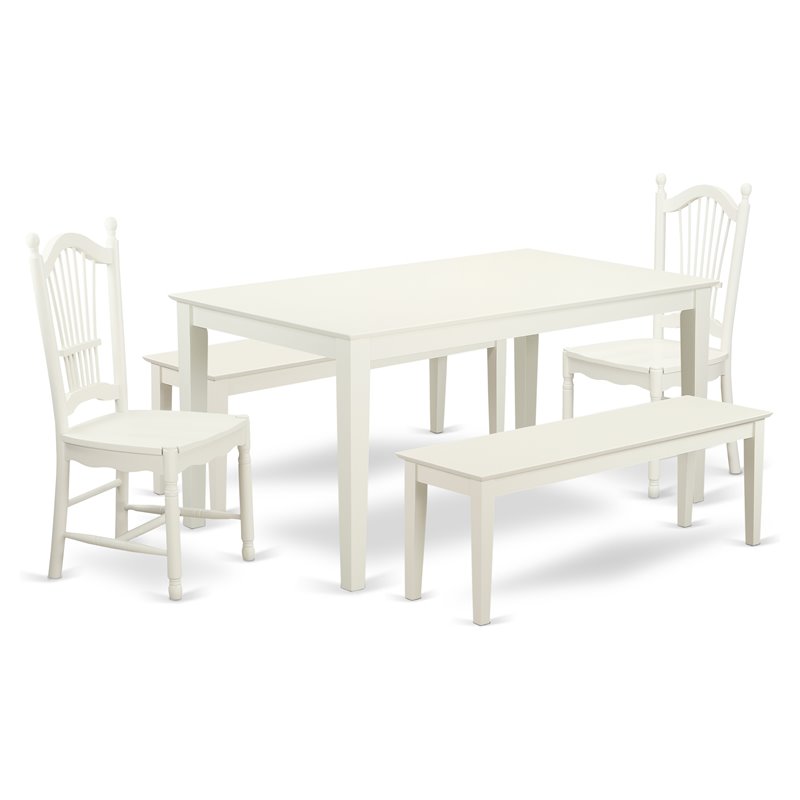 Pemberly Row 5-Piece Wood Dining Set with Benches in Linen White Finish