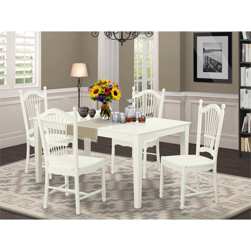 Pemberly Row 5-Piece Wood Dining Table Set with 4 Chairs in Linen White