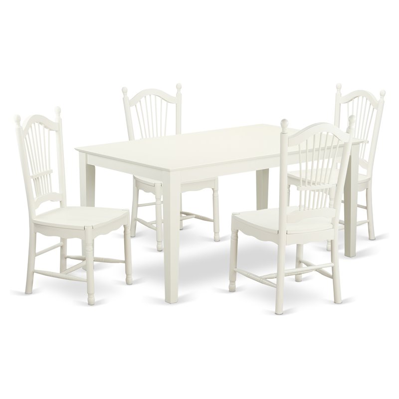 Pemberly Row 5-Piece Wood Dining Table Set with 4 Chairs in Linen White