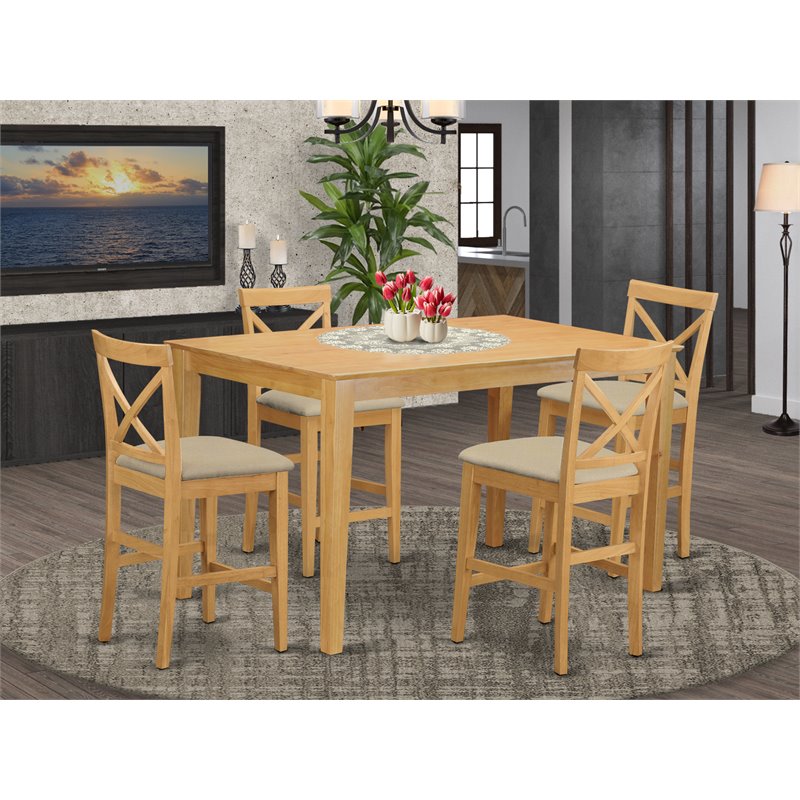 Pemberly Row 5-Piece Wood Pub Table and Dining Chairs Set in Oak