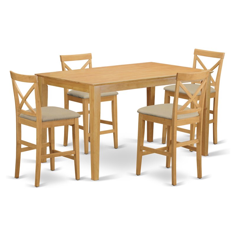Pemberly Row 5-Piece Wood Pub Table and Dining Chairs Set in Oak