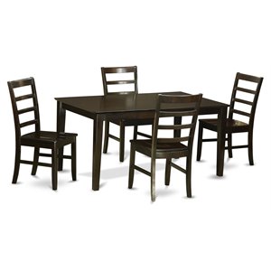 Pemberly Row 5-Piece Wood Dining Set in Cappuccino Finish with Wood Seats