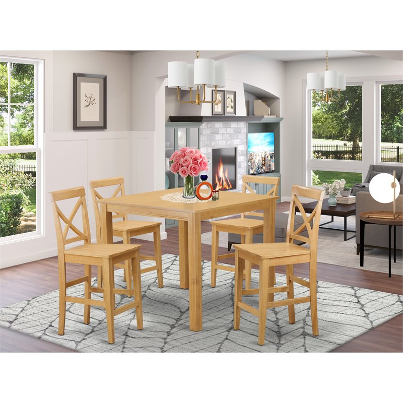 Pemberly Row 5-Piece Wood Counter Height Dining Set in Oak