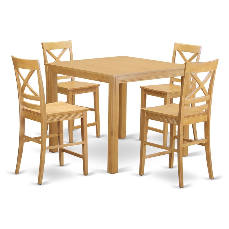 Pemberly Row 5-Piece Wood Dining Table and Stool Set in Oak