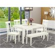 Pemberly Row 6-Piece Wood Dining Room Set with Bench in Linen White